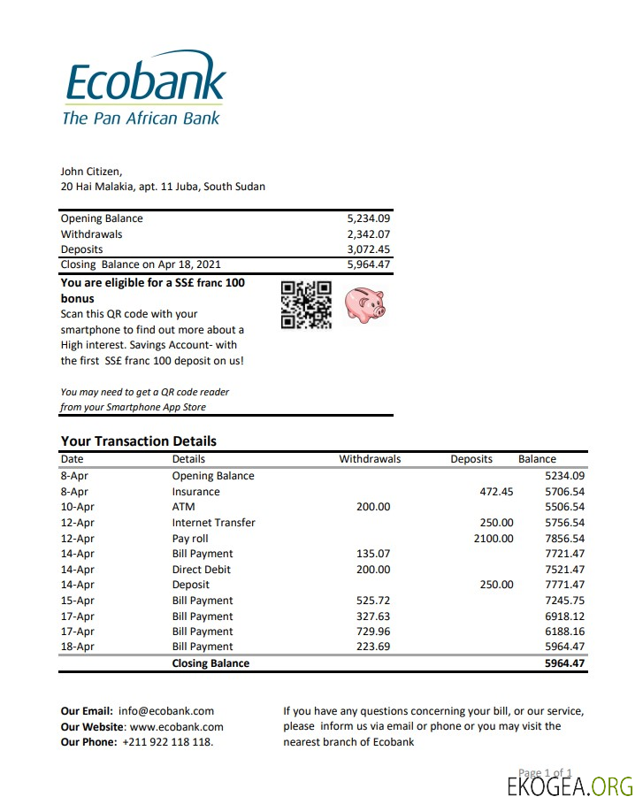 Soudan du Sud Ecobank excel pdf